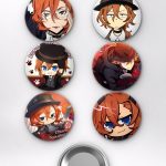 Bungou Stray Dogs Chuuya Nakahara Port Mafia Temalı Çanta Rozeti İğneli Buton Rozet Seti (6 ADET) (58 mm)