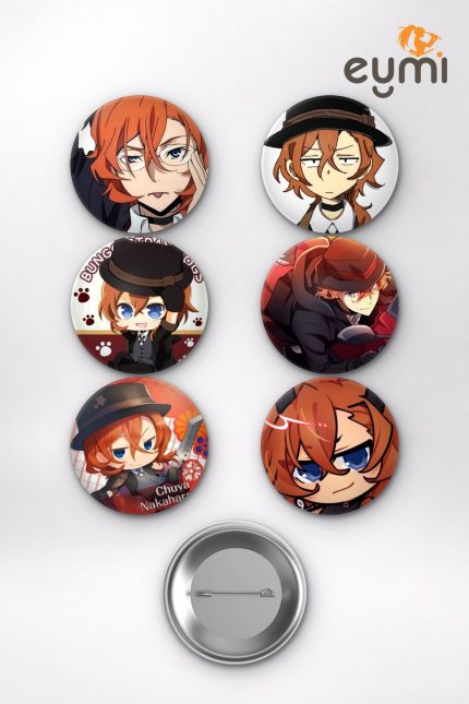 Bungou Stray Dogs Chuuya Nakahara Port Mafia Temalı Çanta Süsü Rozet İğneli Buton Rozet Seti (6 ADET) (58 mm)