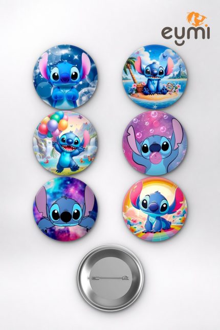 Lilo ve Stitch Cute Aesthetic Temalı Çanta Süsü Rozet İğneli Buton Rozet Seti (6 ADET) (58 mm)