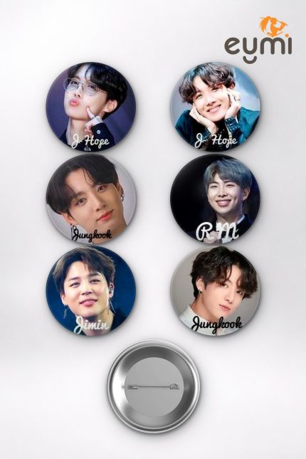 BTS Jungkook, Jimin, V, Suga, Jin, RM, J-Hope Portre K-Pop Temalı Çanta Süsü Rozet İğneli Buton Rozet Seti Set 1 (6 ADET) (58 mm)