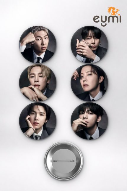 BTS RM, Jungkook, Jimin Siyah Takım Elbise K-Pop Temalı Çanta Süsü Rozet İğneli Buton Rozet Seti Set 1 (6 ADET) (58 mm)