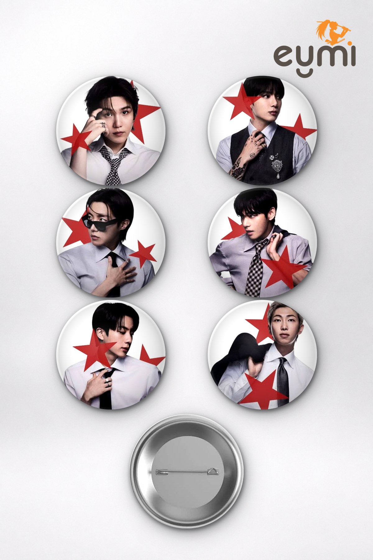 BTS Suga, Jungkook, J-Hope Kırmızı Yıldız Konsepti K-Pop Temalı Çanta Süsü Rozet İğneli Buton Rozet Seti Set 1 (6 ADET) (58 mm) BTS Suga, Jungkook, J-Hope Kırmızı Yıldız Konsepti K-Pop Temalı Çanta Süsü Rozet İğneli Buton Rozet Seti Set 1 (6 ADET) (58 mm)