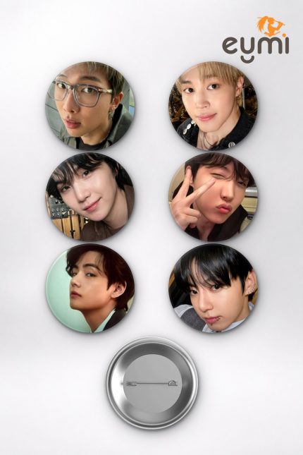BTS RM, Jimin, Suga, V Tae Selfie Günlük Tarz K-Pop Temalı Çanta Süsü Rozet İğneli Buton Rozet Seti Set 1 (6 ADET) (58 mm)