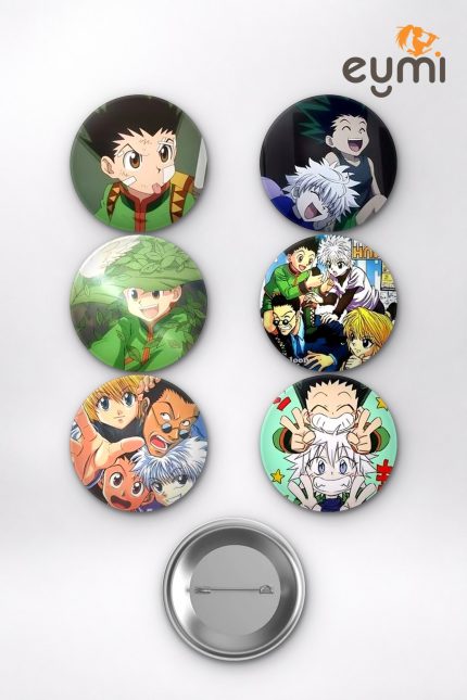 Hunter x Hunter Gon Freecss, Killua Zoldyck ve Kurapika Temalı Çanta Süsü Rozet İğneli Buton Rozet Seti Set 1 (6 ADET) (58 mm)