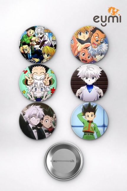 Hunter x Hunter Gon Freecss, Killua Zoldyck ve Kurapika Temalı Çanta Süsü Rozet İğneli Buton Rozet Seti Set 2 (6 ADET) (58 mm)