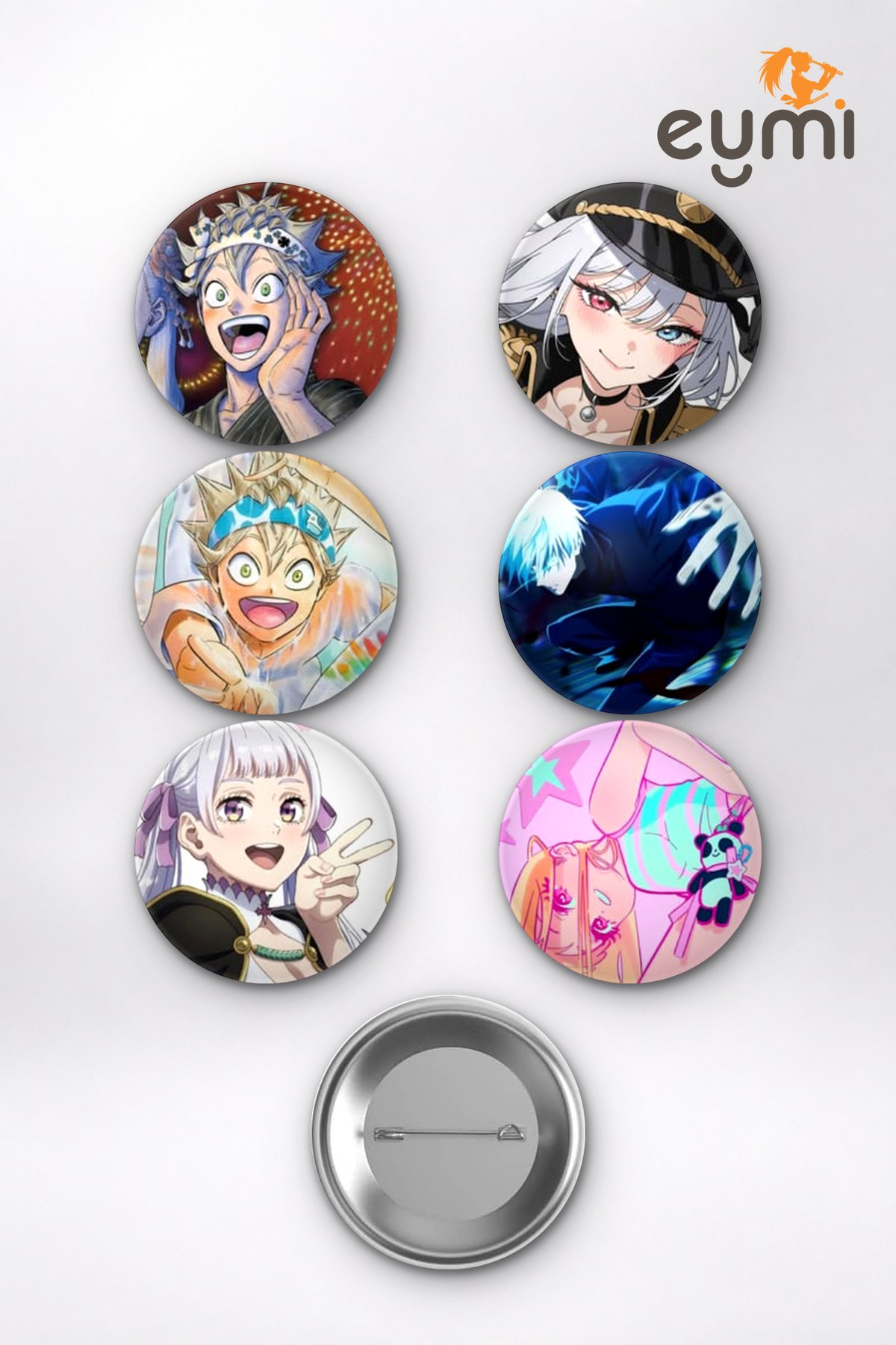 Black Clover Asta, Noelle Silva ve Gojo Satoru Mix Temalı Çanta Süsü Rozet İğneli Buton Rozet Seti (6 ADET) (58 mm) Black Clover Asta, Noelle Silva ve Gojo Satoru Mix Temalı Çanta Süsü Rozet İğneli Buton Rozet Seti (6 ADET) (58 mm)