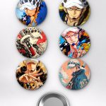 One Piece Trafalgar D. Water Law Heart Pirates Temalı Çanta Süsü Rozet İğneli Buton Rozet Seti (6 ADET) (58 mm)