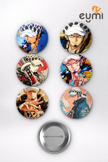 One Piece Trafalgar D. Water Law Heart Pirates Temalı Çanta Süsü Rozet İğneli Buton Rozet Seti (6 ADET) (58 mm)
