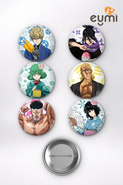 One Punch Man Saitama, Genos ve Tatsumaki Hero Squad Temalı Çanta Süsü Rozet İğneli Buton Rozet Seti Set 2 (6 ADET) (58 mm)