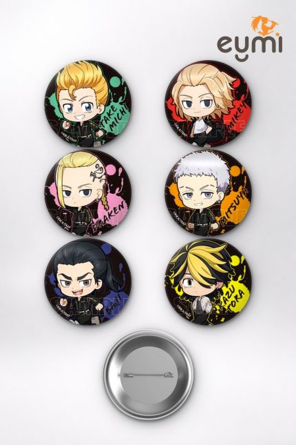 Tokyo Revengers Takemichi, Mikey, Draken Chibi Takımı Temalı Çanta Süsü Rozet İğneli Buton Rozet Seti Set 1 (6 ADET) (58 mm)