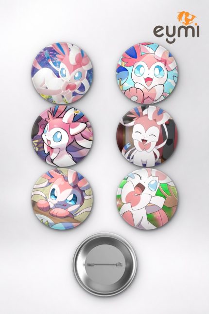 Pokémon Sylveon Fairy Type Eeveelution Temalı Çanta Süsü Rozet İğneli Buton Rozet Seti Set 1 (6 ADET) (58 mm)