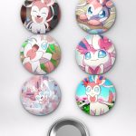 Pokémon Sylveon Fairy Type Eeveelution Temalı Çanta Süsü Rozet İğneli Buton Rozet Seti Set 2 (6 ADET) (58 mm)