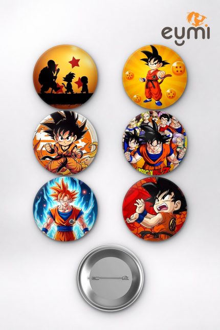 Dragon Ball Z Son Goku Super Saiyan Temalı Çanta Süsü Rozet İğneli Buton Rozet Seti Set 1 (6 ADET) (58 mm)