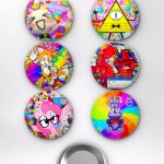 Kidcore Estetiği Y2K Renkli Retro Karakterler Temalı Çanta Süsü Rozet İğneli Buton Rozet Seti Set 1 (6 ADET) (58 mm)
