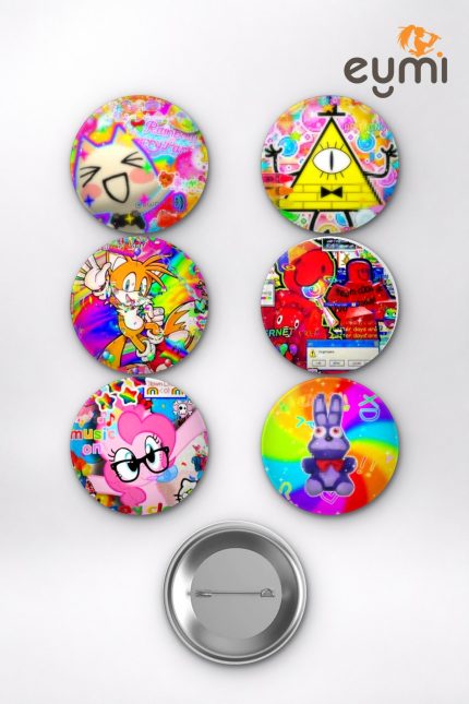 Kidcore Estetiği Y2K Renkli Retro Karakterler Temalı Çanta Süsü Rozet İğneli Buton Rozet Seti Set 1 (6 ADET) (58 mm)