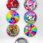 Kidcore Estetiği Y2K Renkli Retro Karakterler Temalı Çanta Süsü Rozet İğneli Buton Rozet Seti Set 2 (6 ADET) (58 mm)