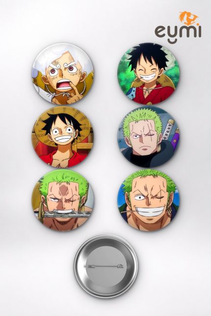 One Piece Hasır Şapka Korsanları Tayfası Temalı Çanta Süsü Rozet İğneli Buton Rozet Seti Set 1 (6 ADET) (58 mm)
