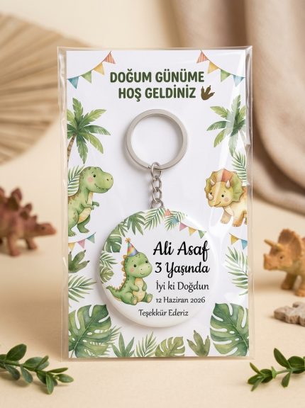 Kişiye Özel Doğum Günü Hediyeliği Açacaklı Anahtarlık – İsimli Kartlı Hatıra (Dinozor Dünyası Safari Macerası) - Kişiye Özel 3D LED Gece Lambası & Hediye | Eymi