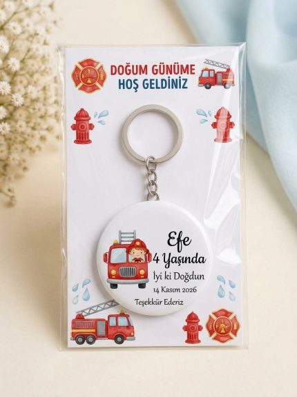 Kişiye Özel Doğum Günü Hediyeliği Açacaklı Anahtarlık – İsimli Kartlı Hatıra (İtfaiye Arabası Cesur İtfaiyeci) - Kişiye Özel 3D LED Gece Lambası & Hediye | Eymi