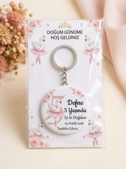 Kişiye Özel Doğum Günü Hediyeliği Açacaklı Anahtarlık – İsimli Kartlı Hatıra (Bale Dans Eden Kuğu Prenses) - Kişiye Özel 3D LED Gece Lambası & Hediye | Eymi